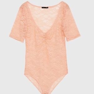 Zara Blush Pink Lace Body Suit Small NWT